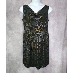 Clara Sun‎ Woo Black A-Line Dress With Silver Gold Y2K Sleeveless Size Large